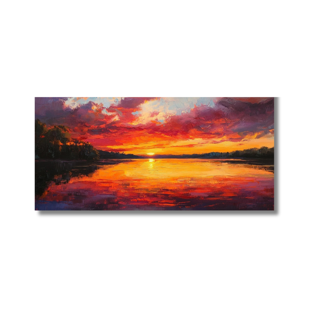 Golden Sunset – Sunset Oil Painting, Wall Art for Calm Bedroom Atmosphere